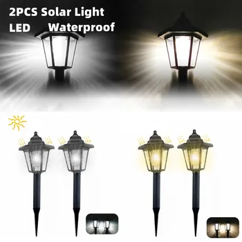 2 BUC Hexagonale Tranșee Solare Lumina LED-uri în aer liber Retro Lampă de Perete rezistent la apa Lumina de Gradina, Curte Gazon Peisaj Lampa de Lumina Solara