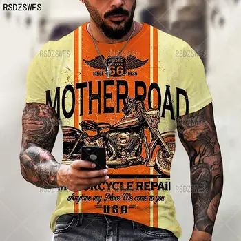 2021 Vară Nouă Tendință de Moda Route 66 Motociclete Model Men3D de Imprimare T-shirt Strada Personalitate Sălbatice Liber Supradimensionate
