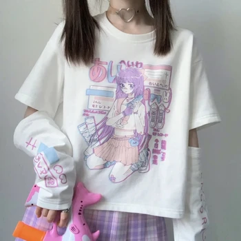 2022 Femei T-shirt Anime Kawaii benzi Desenate Tipărite Supradimensionat Tricou Femei Streetwear Vara cu Maneci Scurte Tee Shirt Îmbrăcăminte Topuri