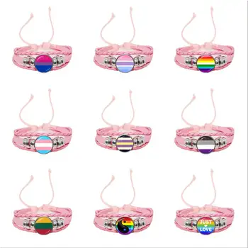 40 de Stil Gay Pride Sticlă Catarama Bratara Curcubeu Steagul Gay Bijuterii Handmade, DIY Margele Țese Roz din Piele LGBT Brățară