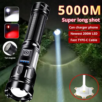 5000 de Metri Mai Puternica Lanterna LED-uri de TIP C USB Reîncărcabilă Lanterna de Mare Putere Lanterna Tactice Felinar 100000LM