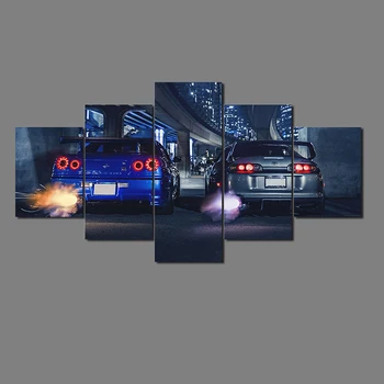 5Pcs Albastru GTR Toyota Masini de Curse Poster de Perete opera de Arta Canvas HD Pictură în Ulei Home Decor Pentru Living Modern Modular Poze