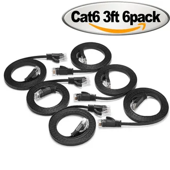 6pack 1m 3FT cablu CAT6 Plat UTP Cablu de Rețea Ethernet RJ45 Patch-uri LAN prin cablu negru/ albastru / alb culoare