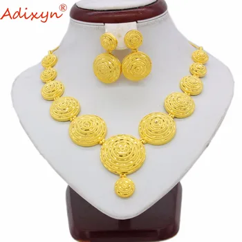 Adixyn India De Culoare De Aur/Cupru Seturi De Bijuterii Cravată Colier Cercei Africa/Nigerian Accesorii De Mireasa Nunta Cadou N06081