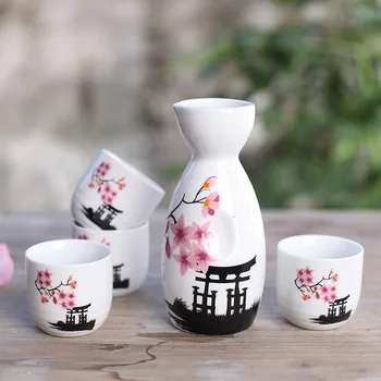 Ankoow Sake-ul Japonez Set cu Patru Cani Pictate manual Flori Roz portelan Stil Ceramică Ceramică Tradițională Meserii Vin de Oală Cup