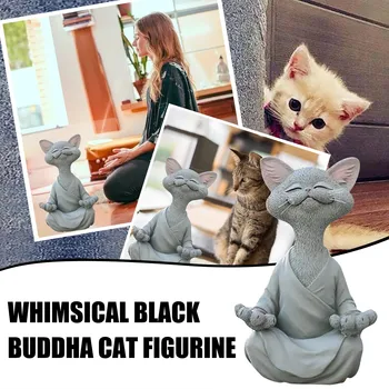 Capricioasă Negru Buddha Pisica Figurina Meditație Yoga Colectie Pisica Fericit Decor Figura Jucarii Model Animal Figura Jucării Decor Acasă