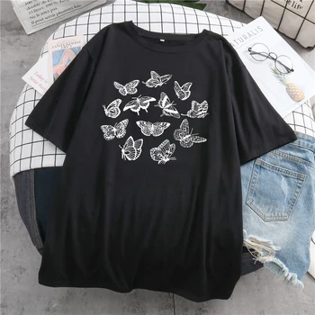 Casual pentru Femei T-shirt Drăguț Fluture de Imprimare Harajuku Gotic Y2K Negru Vintage Kawaii Estetice Supradimensionate, cu Maneci Scurte T-shirt