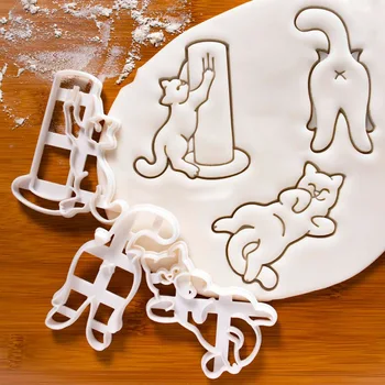 Cat Formă de Cookie-Cutter Mucegai Drăguț 3D DIY Animal Pisica Kitty Biscuit Mucegai pentru copii Copii Bakeware Cookie Timbru Instrumente de Copt