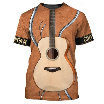 Chitara Nou Model Poliester Bărbați Purta Maneci Scurte T-Shirt Imprimat Haine Gât Rotund Liber de Vară Originalitate Interes Nisip