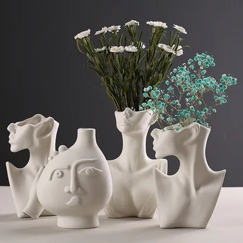 Creative Mat Ceramic Corpul Uman Față Vaze Pentru Flori Lucrate Manual Vaza Decorativa De Umplere Casa Moderna Living Decoratiuni De Arta