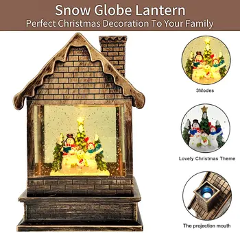 De crăciun globuri de Zăpadă Felinar cu Proiector, Luminat de Apă Strălucitoare Lanternă cu Muzica si Timer, USB/Baterie Operate om de Zăpadă