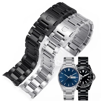 De înaltă Calitate de argint din oțel Inoxidabil negru Watchband Bratari capăt Curbat Solid Link-ul de 22mm pentru TAG heuer ceas din oțel barbati curele