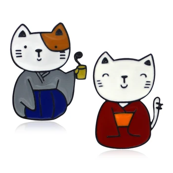 Desene animate Ace Pisica cu Kimono Albastru Rosu Pisica Animal de Companie Coupls Ace Personalizate Broșe Pin Rever Pentru Prieteni Cadouri