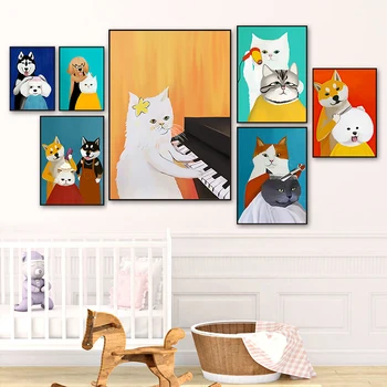 Desene animate Drăguț Pisica Moderne Postere Câine Amuzant Tunsoare Printuri Panza Pictura pe Perete Fotografia Pentru Camera de zi Dormitor Copil Decor Acasă