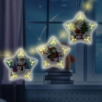 DIY 5D Diamant pictura pom de Crăciun agățat lumini decor de Crăciun de cinci stele a subliniat lumini cu LED-uri