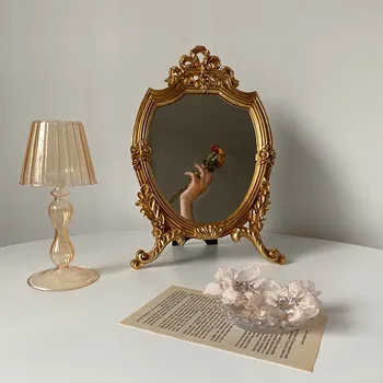 Epocă de Aur Oglindă pentru Birou Decorative Europene Rășină Sculptate Rotund Antic Dulap Oglindă Sta Oglinzi Cosmetice Decor de Perete