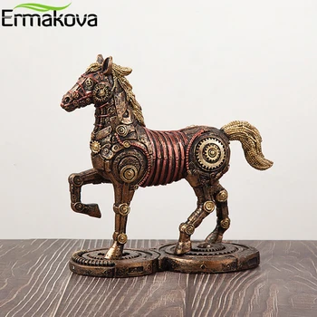 ERMAKOVA Europene Decor Modern Mecanic Antic Warhorse Sculptura Rășină Cal Animal Statuie Figurina Desktop Acasă Decor