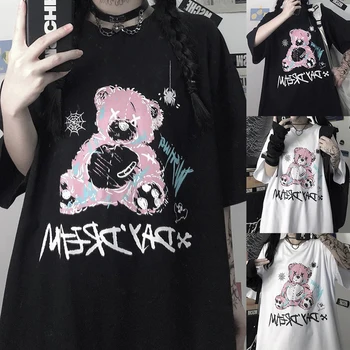 Femei T-shirt Y2k Streetwear Topuri Urs Mic de Imprimare Goth Femeie T-shirt Kawaii Unisex Maneca Scurta Anime Supradimensionate T-shirt