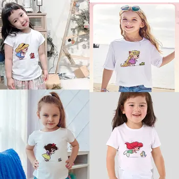 Fete Tricou De Moda Printesa Fetita Haine De Vară De Imprimare Copii Tricou Rotund Gat Maneci Scurte De Design Pentru Copii Top Alb