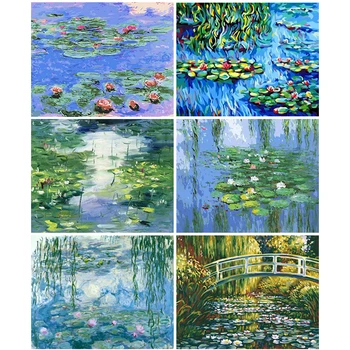 GATYZTORY DIY Pictura de Numere Picturile lui Claude Monet Tipuri de Nuferi Impresia Lotus Vopsele de Numere Decor de Arta