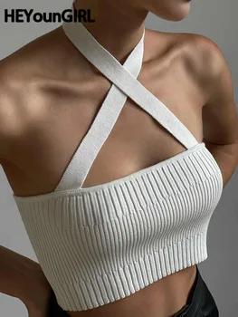 HEYounGIRL Halter Top de Cultură Fitness Casual de Bază pentru Femei de Moda Camis Tee ' 90 Sexy Backless de Vara Tricotate, Topuri Rezervor Streetwear
