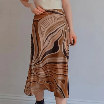 Imprimare Fuste Lungi Y2k Maro Fuste Elegante de Vara din Satin Femei Streetwear Fuste 2021 Nou la Modă Vintage, Fuste