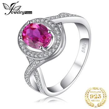 JewelryPalace 1.7 ct Oval Creat Pink Sapphire Argint 925 Halo Inel pentru Femei Bijuterii Fine Cadou de Aniversare