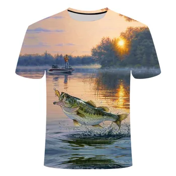 Liber de vară în aer liber, Pescuit Model pentru Bărbați T-shirt 2022 Moda Amuzant cu Maneci Scurte T-shirt Noi O Gâtului 3D de Imprimare T-shirt
