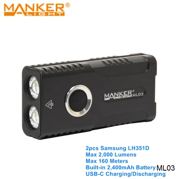 Manker ML03 Dual LED Tip C Reîncărcabilă Lanterna EDC Built-in Baterie Lanterna cu Incarcare USB Exercită Funcția
