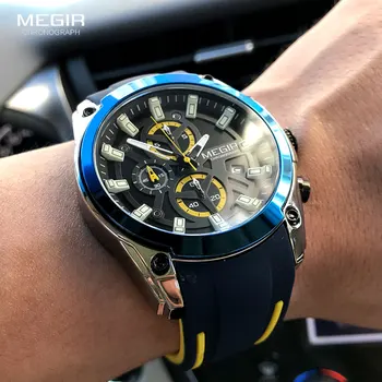 MEGIR 2020 Nou Cronograf Cuarț Ceasuri Barbati de Lux Sportului Militar Ceas Albastru Curea Silicon Ceas rezistent la apa Om 2144