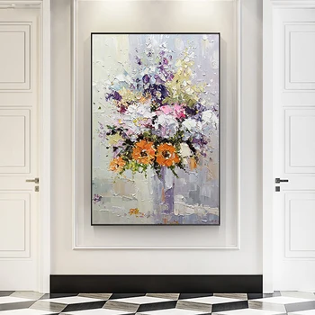 Modern Abstract Floral Tablou Pictat Panza Arta De Perete Pictură În Ulei De Flori Lucrate Manual Opera De Arta Imaginile Pentru Home Decor De Perete