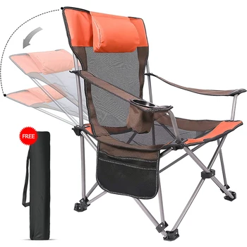Pliant Camping Scaun Reglabil Lounge Fotoliu Portabil Supradimensionate Pliabil în aer liber, Scaun cu Suport pentru pahar Si Perna