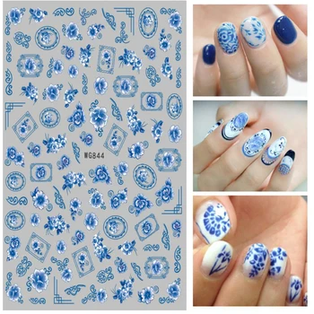 Porțelan albastru și alb de unghii accesoriu autocolant chineză stil Retro femei fete decorarea unghiilor înapoi lipici unghii decal WG110