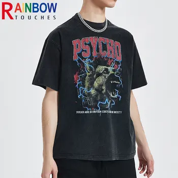 Rainbowtouches Teroare Print T Shirt Barbati 2022 Spălat Noul Brand Vintage Unisex Supradimensionate High Street Câine Graphic Mens T Shirt