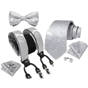 Reglabil Bărbați Elastic Bretele Bretele pentru Om Tricou Decor 100% Matase Cravata Papion Pătrat de Buzunar Om Cuffins Set de 3,5 cm Lățime