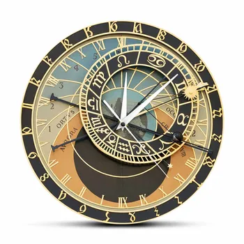 Republica Cehă Praga Tipărite Astronmical Ceas De Perete Pentru Dormitor Steampunk Astrologie Ceasuri De Turism Europene Decor Acasă Ceas