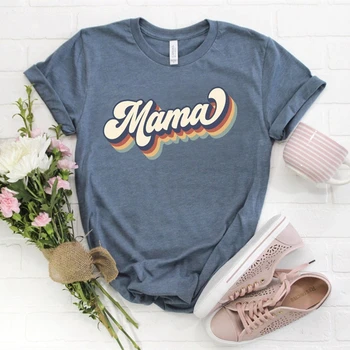 Retro Mama Cămașă Mama Viata T-shirt Mami Să Fie Maternitate Tricouri Puternic Ca Un Su 70 de Epocă Graphic Tee