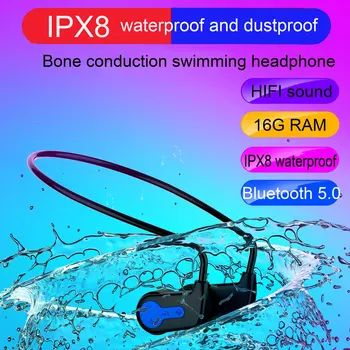 Rezistent la apa IPX8 MP3 Înot căști Bluetooth 5.0 Conducție Osoasă player Sport căști Muzică scufundări MP3 Pentru mi/telefon 16G RAM