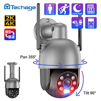 Techage 8MP 4K, 2K PTZ Camera IP Wireless de supraveghere Video de Supraveghere Camera WIFI în aer liber, AI Rosu-Albastru Alarma Umane Detectat