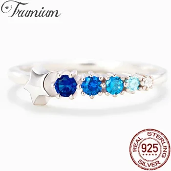 Trumium s925 Argint Rotund Albastru Zircon Stele Inele pentru Femei Design Rafinat Inel Bijuterii Fine Infinity Cadou de Nunta
