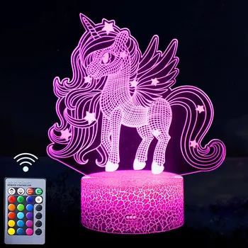 Unicorn 3D Lumina de Noapte Lampa Unicorn Lumini pentru Camera Copii, 16 Culori Schimbare de Control de la Distanță Lumina de Noapte de Crăciun Cadouri de Ziua de nastere