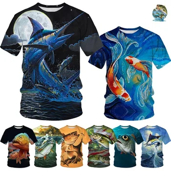 Vara Amatorii de Pescuit 3D Imprimate Pește Model T-shirt Feroce Pește cu mânecă Scurtă Crap T-shirt echipajul Gât T-shirt