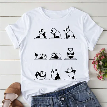 Vara Tricouri Desene animate tricou femei Drăguț Panda Yoga Imprimare Drăguț Femei tee-shirt cu Maneci Scurte Tee Doamnelor Topuri Casual T-shirt