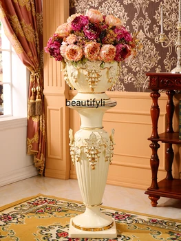 zqEuropean Stil Roman Pilon de Decorare Camera de zi Mare Vaze Ceramice cu Suport de Podea Vaza de Flori Aranjament Decor