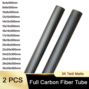 2 buc Lungime 500mm fibra de carbon tub compozit de înaltă duritate material 3K Diagonal mat pentru protecția plantelor aeronave