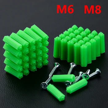 200pcs Verde din Plastic cu Tub de Expansiune/de cauciuc Plug/nailon Piston/Gips-carton de Perete din Plastic Priza de Ancorare Plug Fixare pe Perete Ancora M6 M8