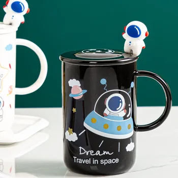 420ml Cana Ceramica Astronaut Planeta Drăguț Student Cuplu Pahar cu Capac si Lingura Rafinat lucrate Manual Cana pentru Cafea cu Lapte