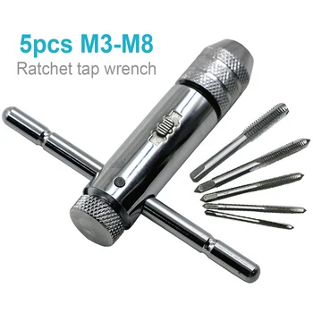 5Pcs/Set Reglabil 3-8mm T-Mâner cu Clichet Cheie Robinet cu M3-M8 Mașină Filet Metric Plug Robinet Mecanic Instrument