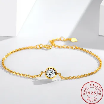 Aur de 14K cu Diamant Solitaire Aur Brățară Plină de Brățări Brățări pentru femei Petrecerea de Nunta bijuterii Fine Cadou