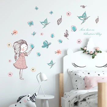 Butterfly Fairy Flori Autocolante De Perete Pentru Camera Copii Decor De Perete Camera De Zi Dormitor Copii Fete Camera Decal Poster Mural